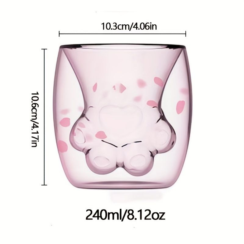 1pc Cat Claw Glass Cup, Creative Insulated Glass Double Layer Coffee Cup High Borosilicate Tea Cup Household Cute Transparent Cat Paw Glass Water Cup