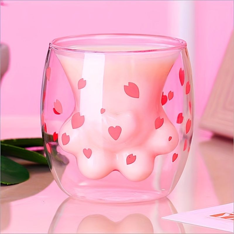 1pc Cat Claw Glass Cup, Creative Insulated Glass Double Layer Coffee Cup High Borosilicate Tea Cup Household Cute Transparent Cat Paw Glass Water Cup