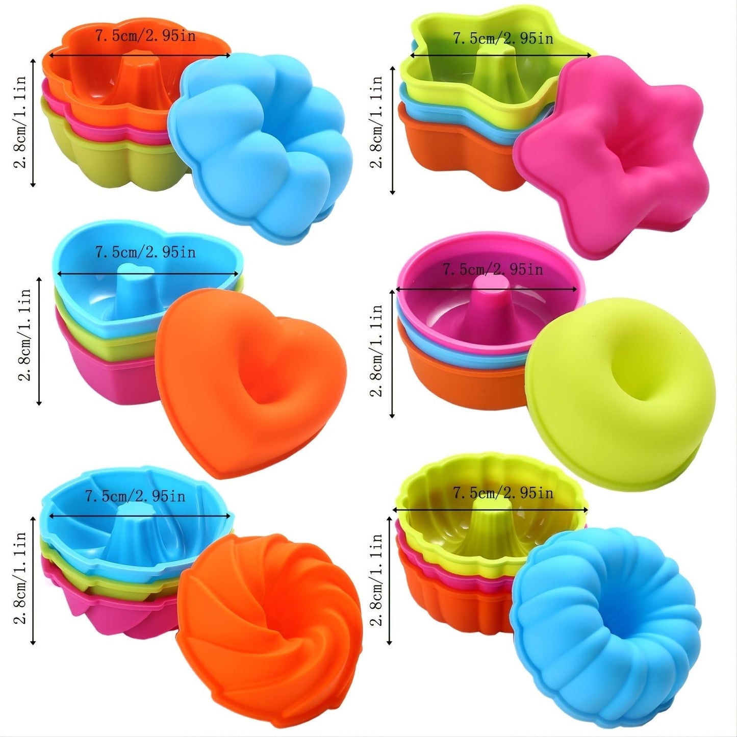 24pcs Silicone Molds; Nonstick Silicone Donut Mold; Silicone Baking Cups; Silicone Donut Pan; Muffin; Jello; Bagel Pan; Oven; Microwave; Dishwasher Safe; 2.95"×1.1"