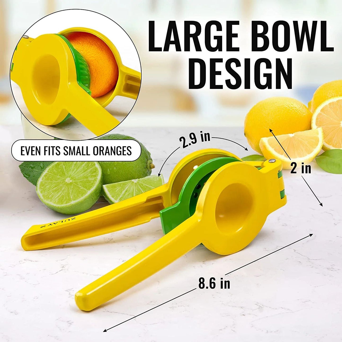 Metal 2-In-1 Lemon Lime Squeezer - Hand Juicer Lemon Squeezer - Max Extraction Manual Citrus Juicer (Vibrant Yellow and green Atoll)