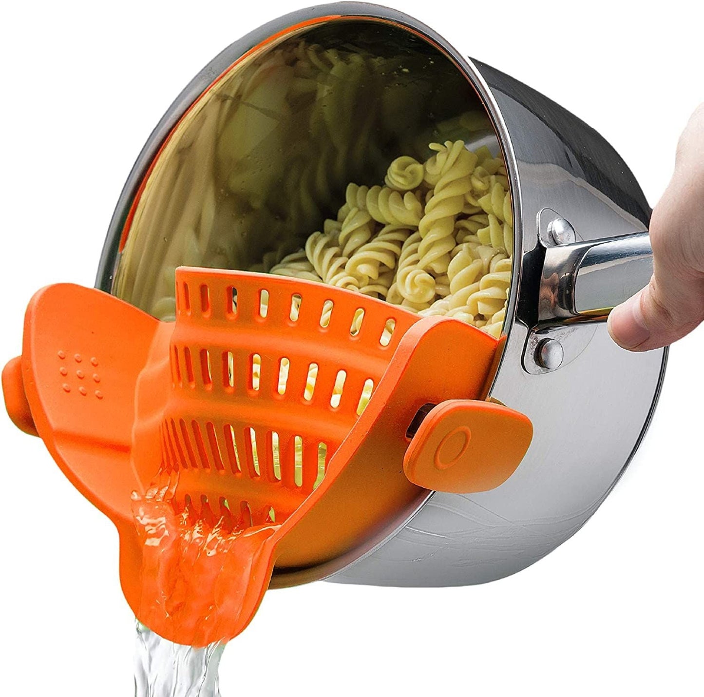 Kitchen Snap N Strain Pot Strainer and Pasta Strainer - Adjustable Silicone Clip On Strainer for Pots, Pans, and Bowls - Gray