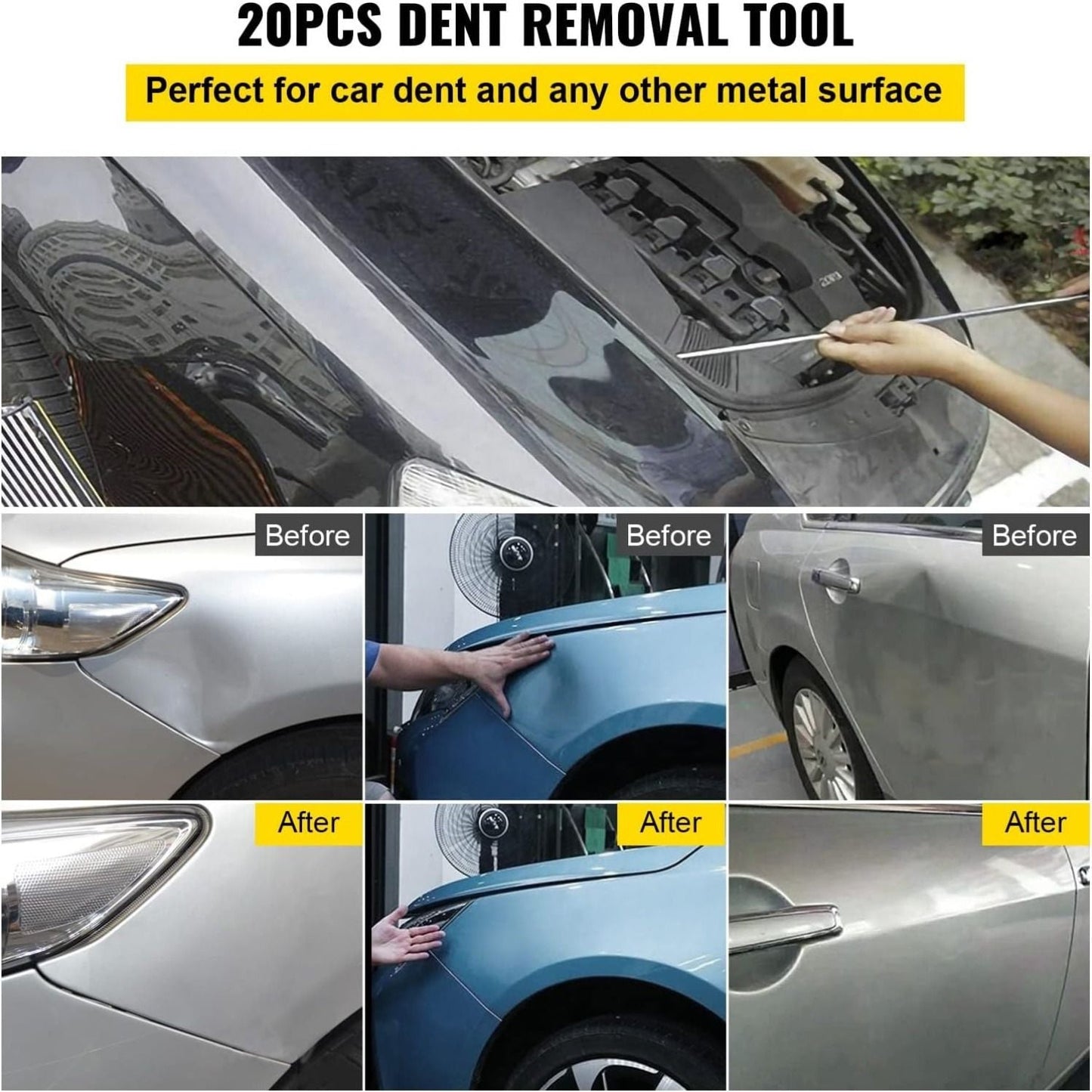 Stick Dent Removal Kit, paintless Dent Repair stick, Stainless Steel Dent Repair stick, Whale Tail Dent Repair tool, professional hail dent removal tool for minor dents, door dings and hail damage