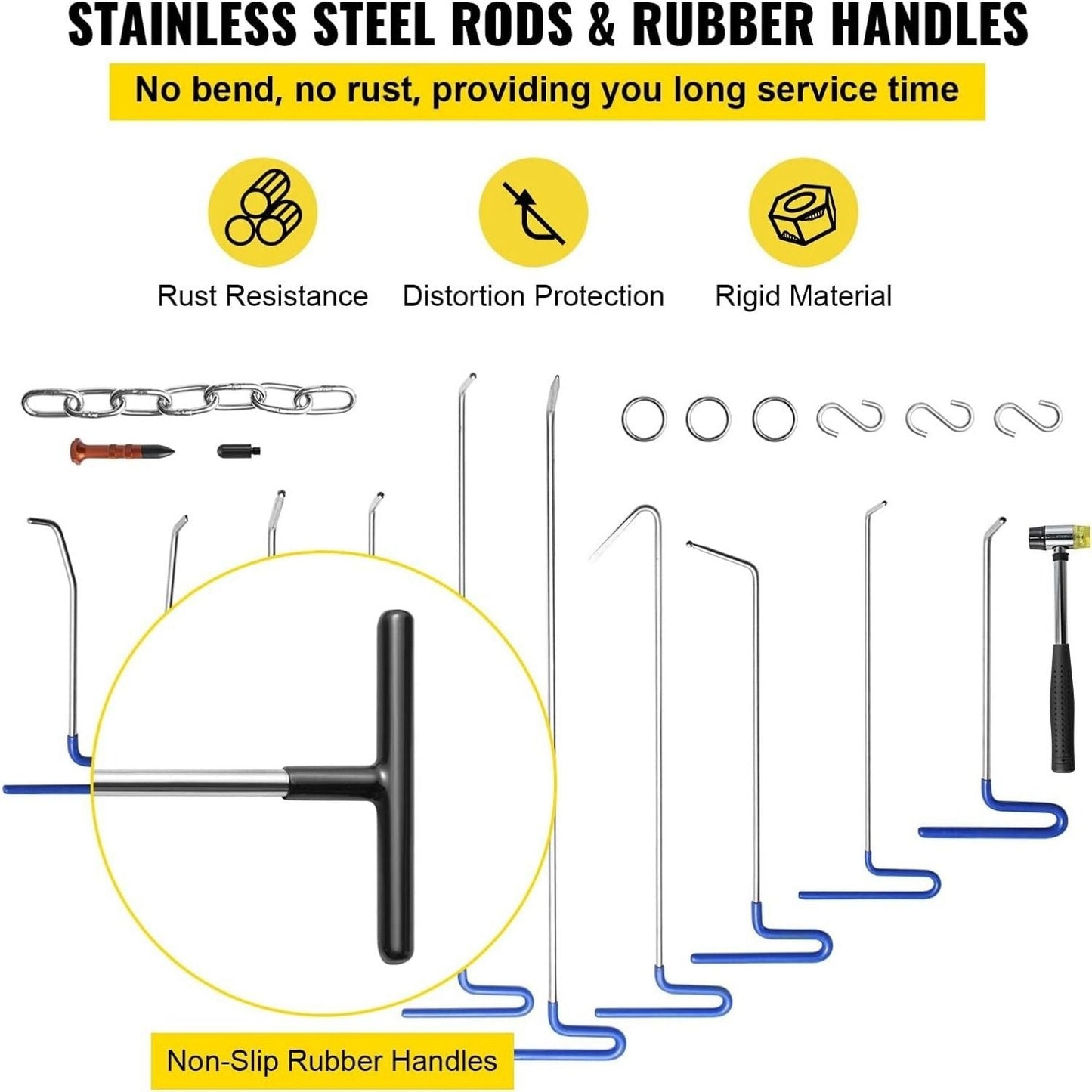 Stick Dent Removal Kit, paintless Dent Repair stick, Stainless Steel Dent Repair stick, Whale Tail Dent Repair tool, professional hail dent removal tool for minor dents, door dings and hail damage