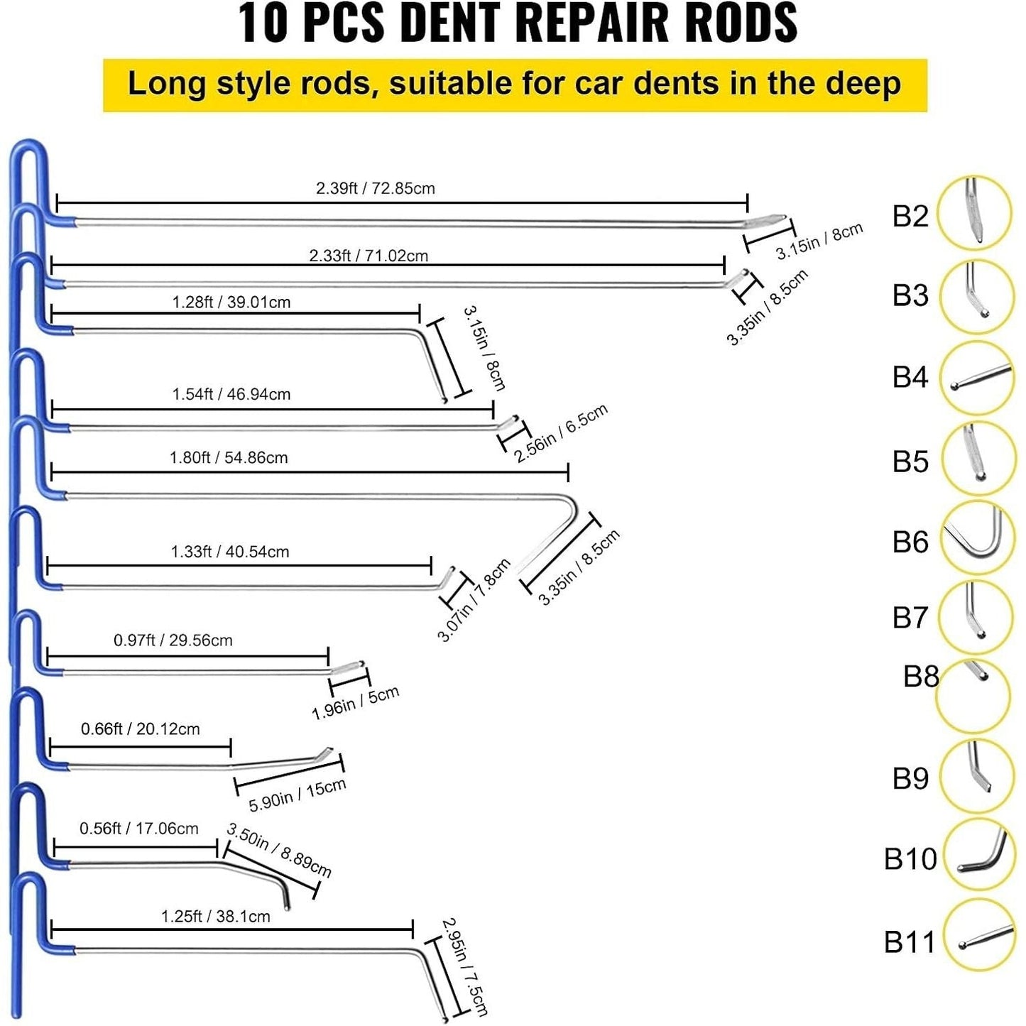 Stick Dent Removal Kit, paintless Dent Repair stick, Stainless Steel Dent Repair stick, Whale Tail Dent Repair tool, professional hail dent removal tool for minor dents, door dings and hail damage